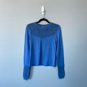NWOT Free People blue crochet long sleeve shirt